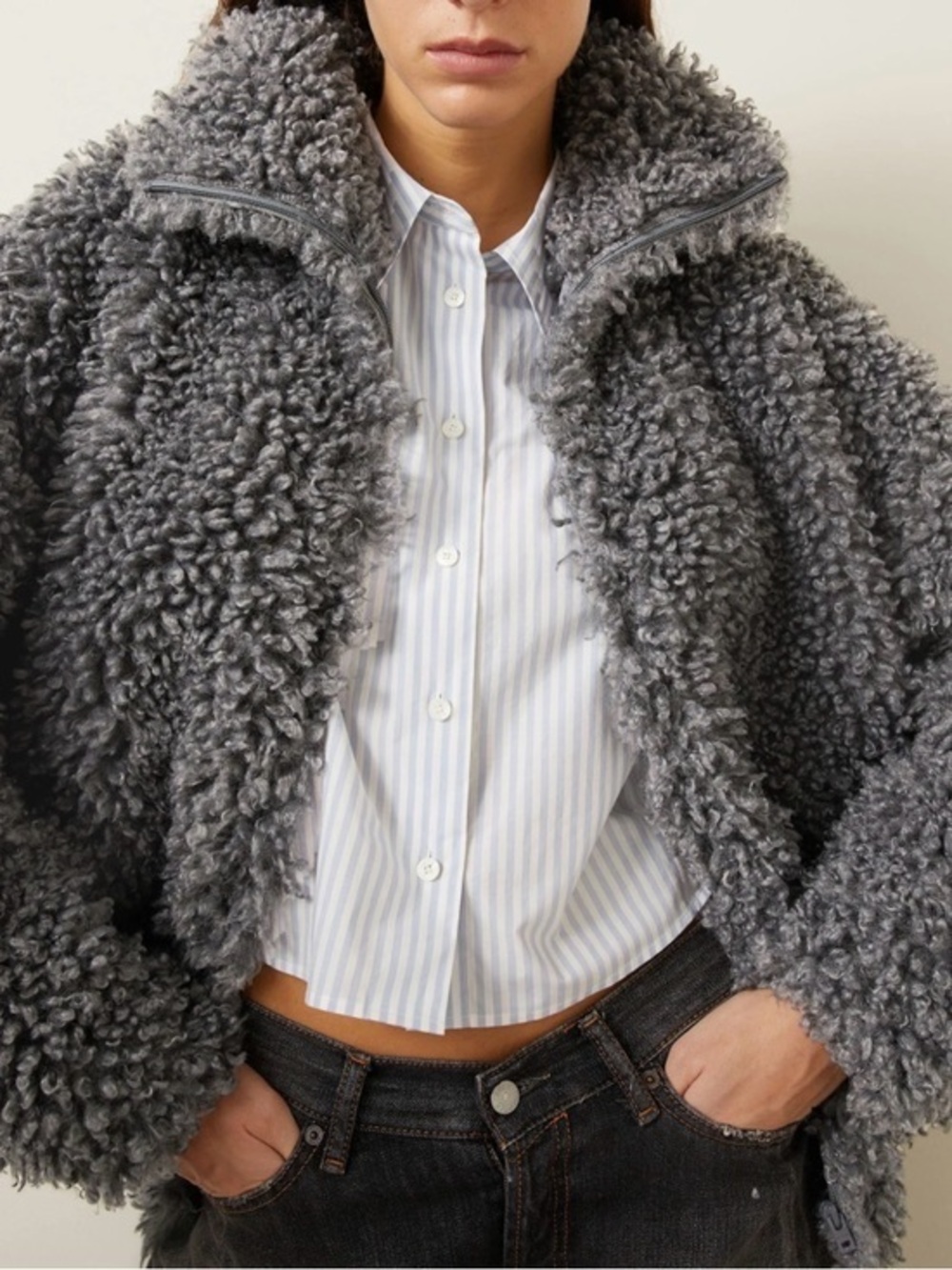 Plush Gray Teddy Jacket with clasp closure